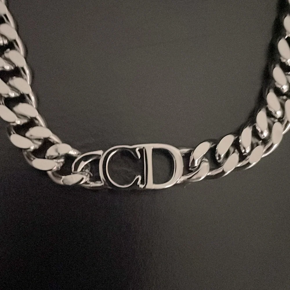 CD Logo Silver Link Chain Choker Necklace - Picture 2 of 5